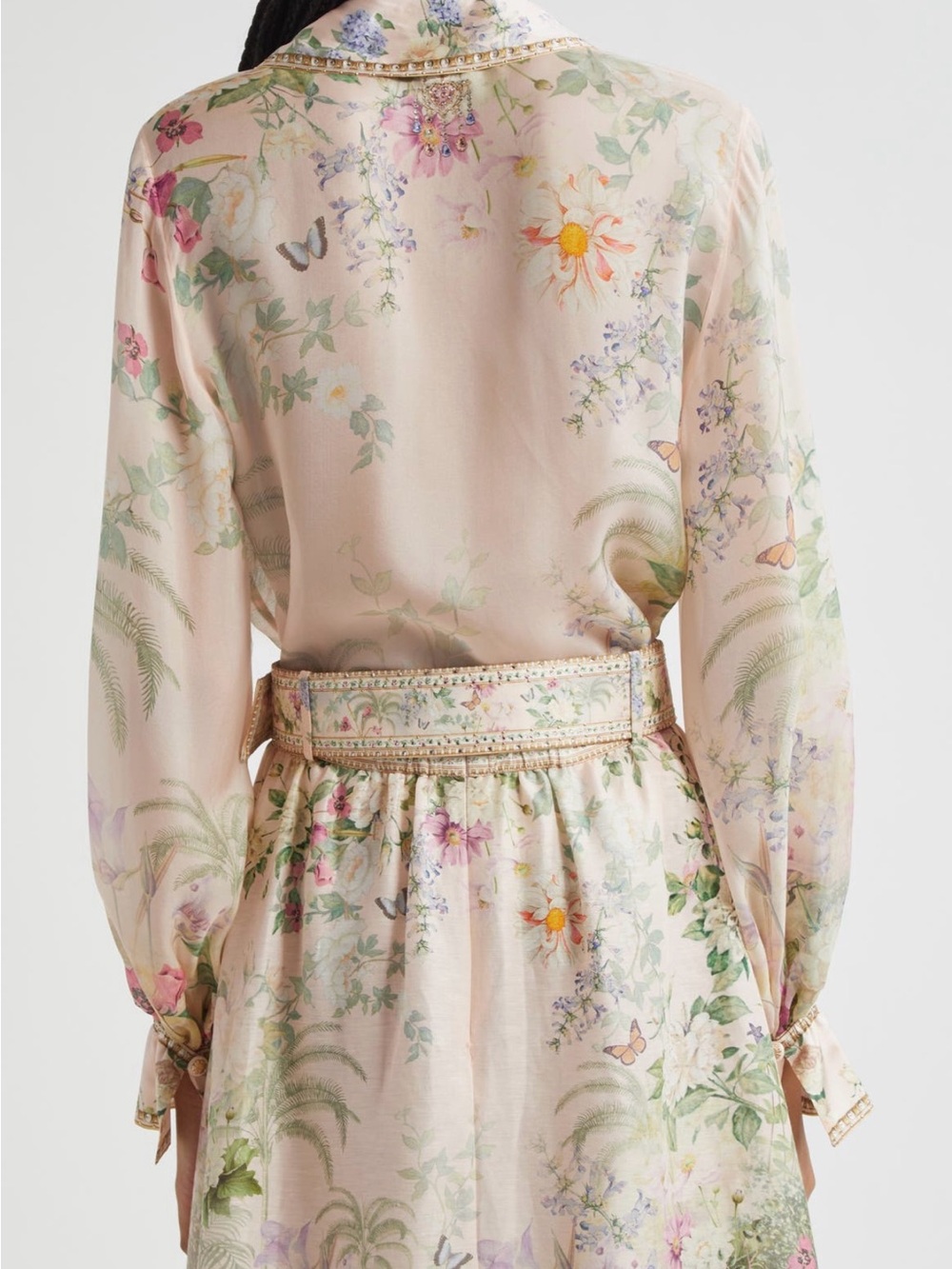 Camilla Pastel Floral Sheer Button-Down with Beaded Collar - Picture 2 of 4